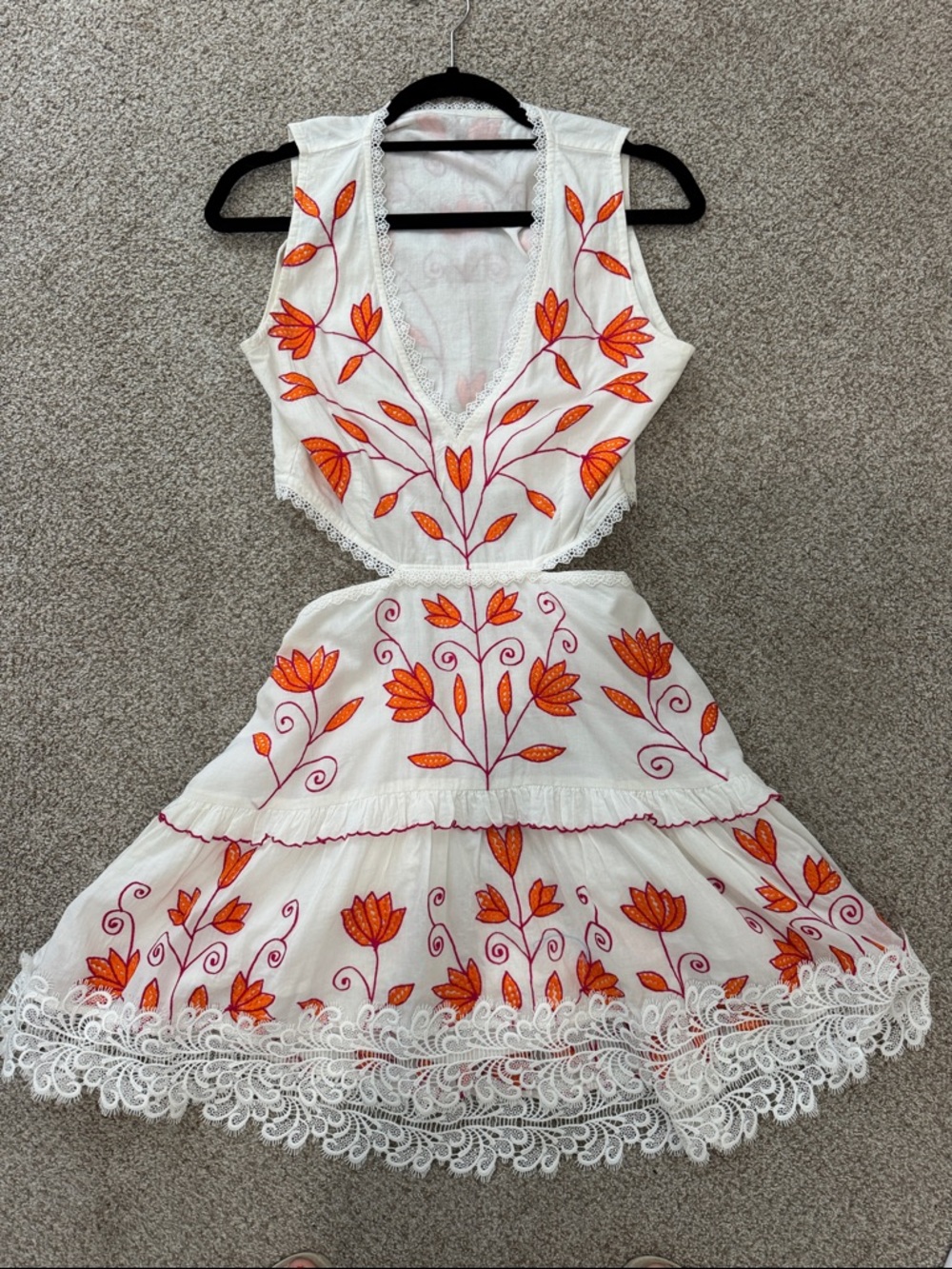 Waimari Lola Dress in White with Orange & Pink Floral Embroidery